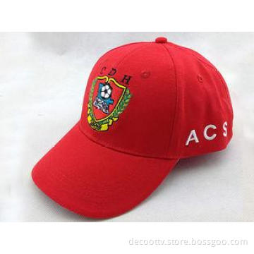 Red Brushed Canvas Cotton Baseball Cap Embroidered 6 Panel